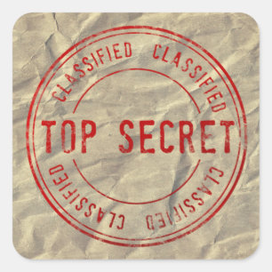 Pegatina Cuadrada Top Secret Classied on Wrinkled Kraft Paper