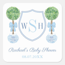 Pegatina Cuadrada Topiaria de Boj con Cresta de Monograma de Familia