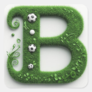 Pegatina Cuadrada Topiaria de césped verde con letra B y balón de fú