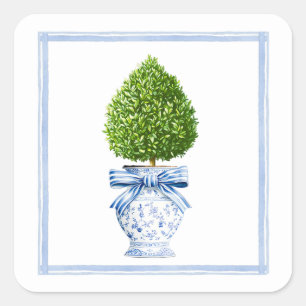 Pegatina Cuadrada Topiario Chinoiserie azul y blanco