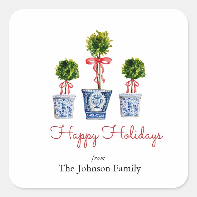Pegatina Cuadrada Topiary con cuadrado de vacaciones de arco rojo (Anverso)