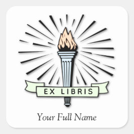 Pegatina Cuadrada Torch Ex Libris Bookplate, Square Label for Books
