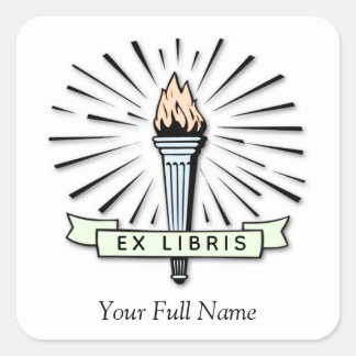 Pegatina Cuadrada Torch Ex Libris Bookplate, Square Label for Books