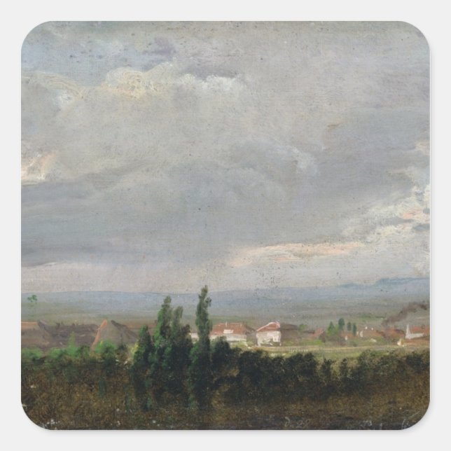 Pegatina Cuadrada Tormenta eléctrica cerca de Dresden, 1830 (Anverso)