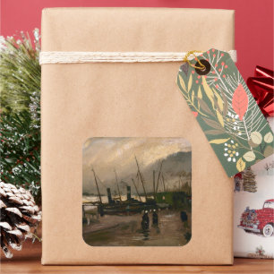 Pegatina Cuadrada Tormenta en el puerto de los pescadores de Amsterd