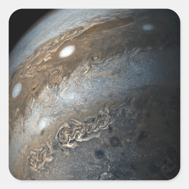 Pegatina Cuadrada Tormentas en Júpiter de Juno Cam (2017) (Anverso)