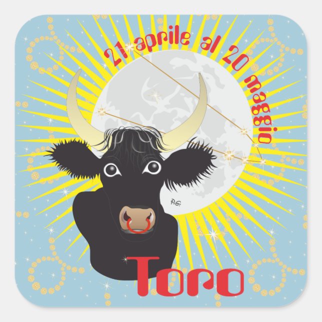 Pegatina Cuadrada Toro 21 al 20 Etichetta Aprile maggio (Anverso)
