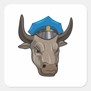 Pegatina Cuadrada Toro como policía