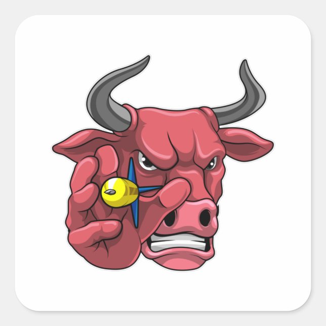 Pegatina Cuadrada Toro en Darts con Dart (Anverso)