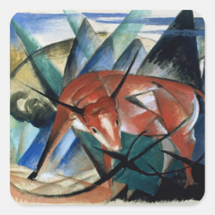 Pegatina Cuadrada Toro Rojo (gouache en papel)