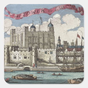 Pegatina Cuadrada Torre de Londres vista desde el río Támesis
