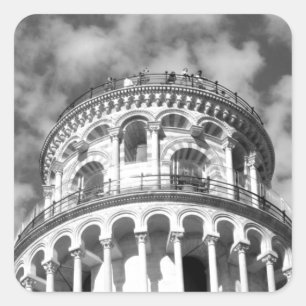 Pegatina Cuadrada Torre de Pisa Italia de inclinación blanca negra