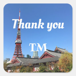Pegatina Cuadrada Torre de Tokio y Templo Zojoji
