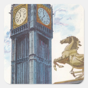 Pegatina Cuadrada Torre del reloj Big Ben en el Palacio de Westminst