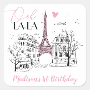 Pegatina Cuadrada Torre Eifel París Feliz cumpleaños a cualquier eda
