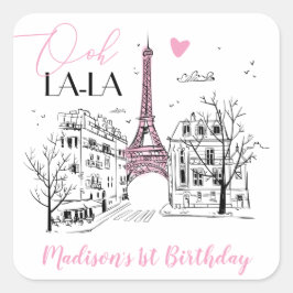 Pegatina Cuadrada Torre Eifel París Parisino Feliz Cumpleaños Cualqu