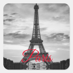 Pegatina Cuadrada Torre Eiffel Blanca Negra Viaje Europeo París