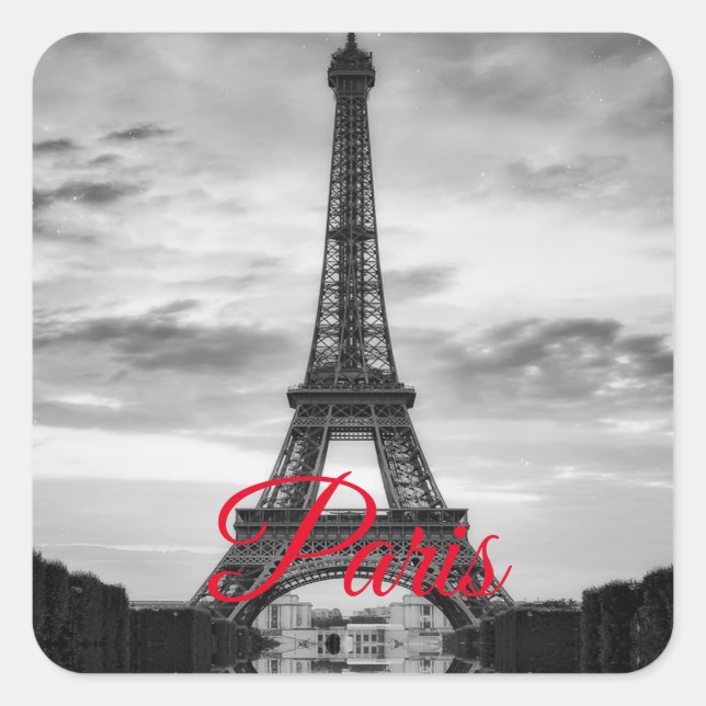 Pegatina Cuadrada Torre Eiffel Blanca Negra Viaje Europeo París (Anverso)