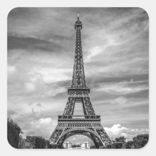 Pegatina Cuadrada Torre Eiffel Blanco y Negro París Francia
