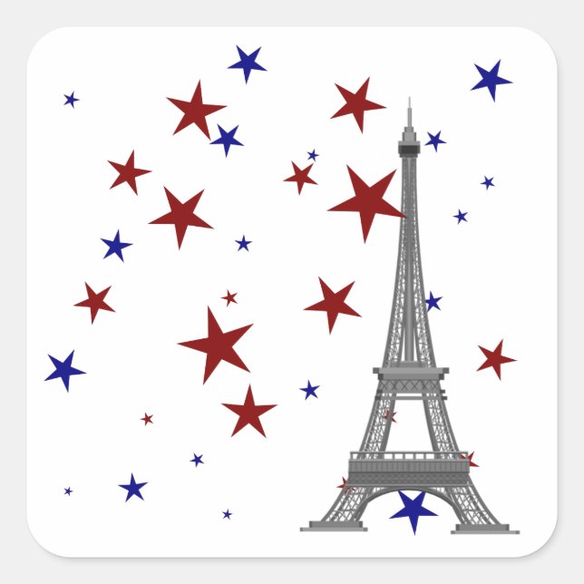 Pegatina Cuadrada Torre Eiffel con estrellas (Anverso)