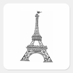 Pegatina Cuadrada Torre Eiffel de la Línea Negra