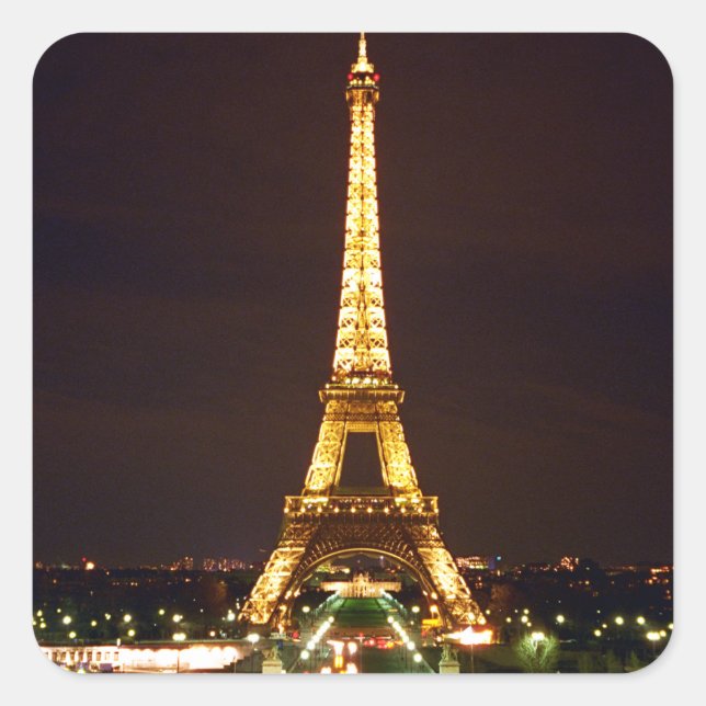 Pegatina Cuadrada Torre Eiffel de noche (Anverso)