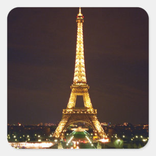 Pegatina Cuadrada Torre Eiffel de noche