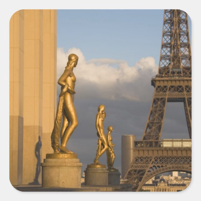 Pegatina Cuadrada Torre Eiffel desde el Palais de Chaillot, París, (Anverso)