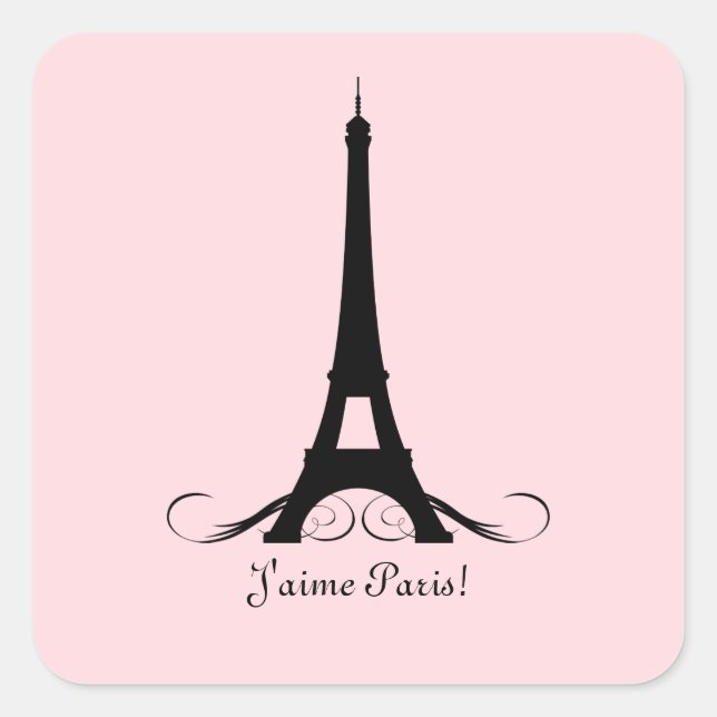 Pegatina Cuadrada ¡Torre Eiffel J'aime Paris! (Anverso)
