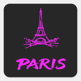 Pegatina Cuadrada Torre Eiffel Rosa Neon París Boceto Moderno