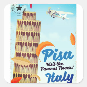 Pegatina Cuadrada Torre inclinada de Pisa impresión vintage de vacac