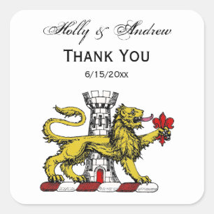 Pegatina Cuadrada Torre León Fleur de Lis Escudo Emblem C