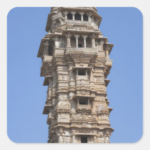 Pegatina Cuadrada Torre Victoria en el Fuerte de Chittorgarh, India