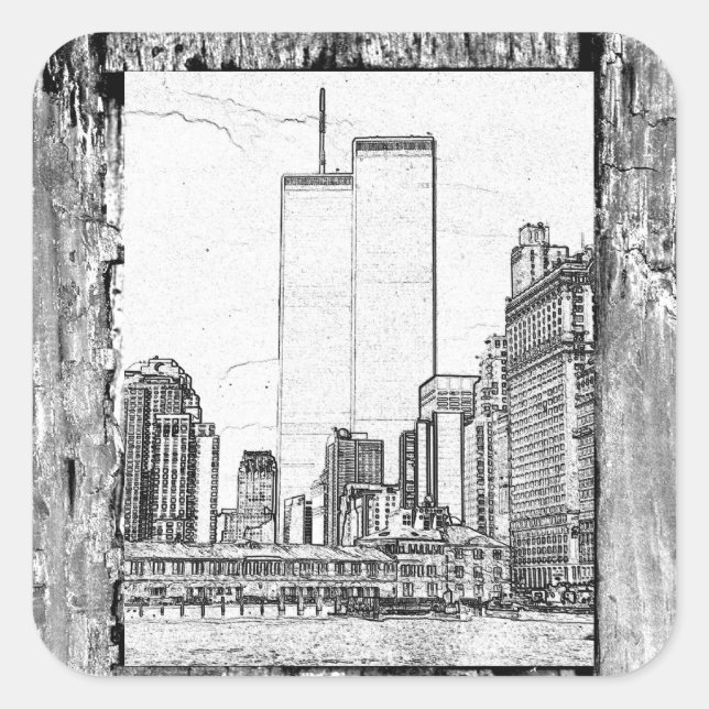 Pegatina Cuadrada Torres gemelas (Anverso)