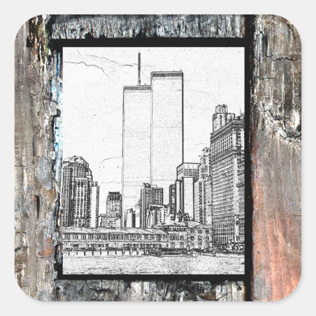 Pegatina Cuadrada Torres gemelas (Anverso)