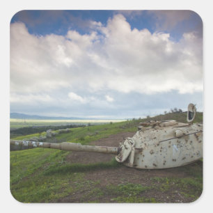 Pegatina Cuadrada Torreta de tanque israelí apunta a Qunietra