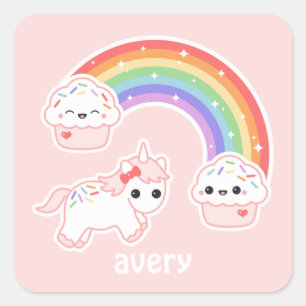 Pegatina Cuadrada Torta de arroz con unicornio