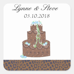 Pegatina Cuadrada Torta De Boda De Chocolate Save the Date