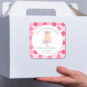 Pegatina Cuadrada Torta De Capas Chic Business Con Panadería De Rosa