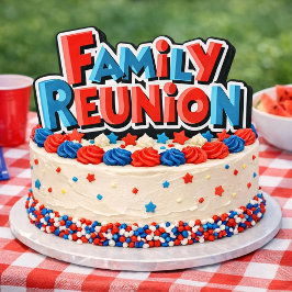 Pegatina Cuadrada Torta de Celebración de Reunión Familiar