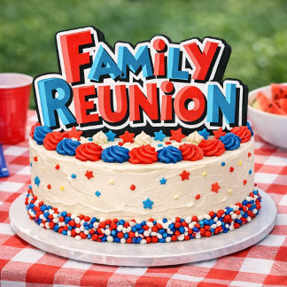 Pegatina Cuadrada Torta de Celebración de Reunión Familiar