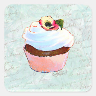 Pegatina Cuadrada Torta de chocolate rosa francés estilo victoriano