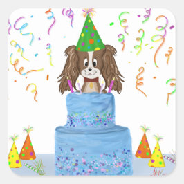 Pegatina Cuadrada Torta de cumpleaños Cavalier King Charles Spaniel