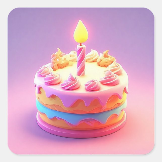Pegatina Cuadrada Torta de cumpleaños colorida regalo para amantes d (Anverso)