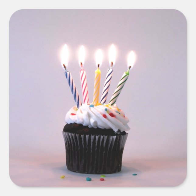 Pegatina Cuadrada Torta de cumpleaños con velas (Anverso)
