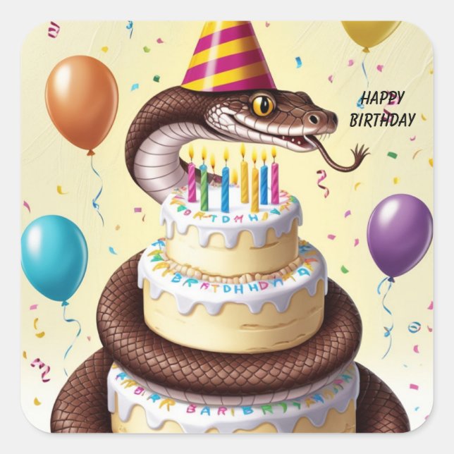 Pegatina Cuadrada Torta de cumpleaños de Snake Constriction (Anverso)