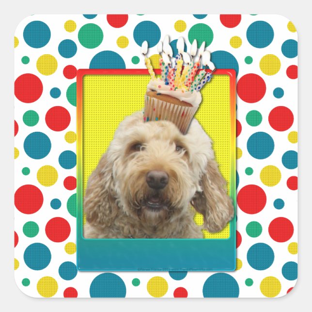 Pegatina Cuadrada Torta de cumpleaños - GoldenDoodle (Anverso)