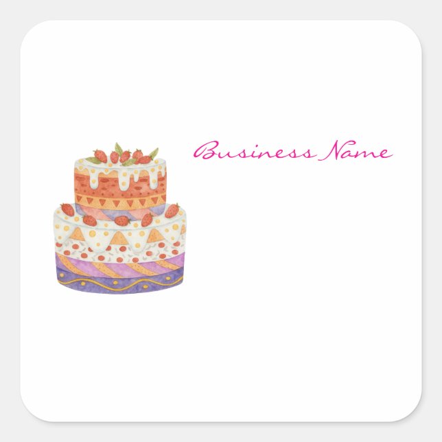 Pegatina Cuadrada Torta de dos niveles de fresa (Anverso)