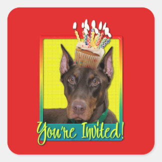 Pegatina Cuadrada Torta de invitaciones - Doberman - Rojo - Rojo