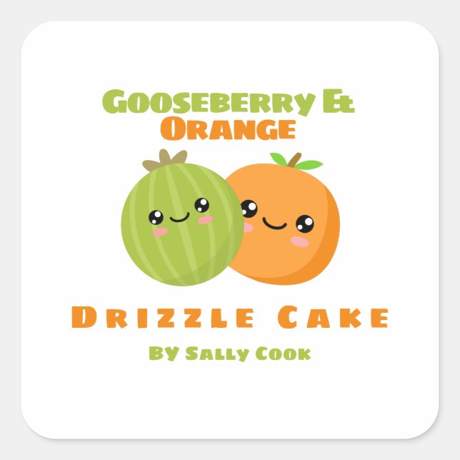 Pegatina Cuadrada Torta de llovizna Gooseberry y naranja (Anverso)